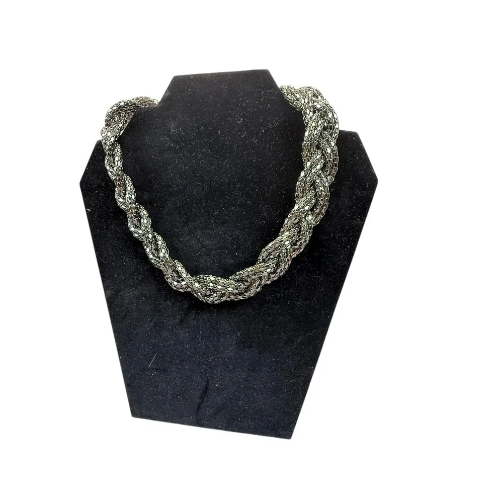 R‎ J Graziano Braided Gunmetal Tone Statement Necklace Chunky Chain Bib Fashion